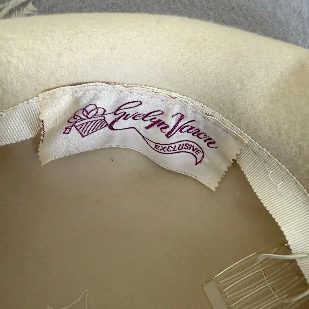Vintage Evelyn Varon Exclusive Cream Felt Fringe Cloche Tilt Hat Women’s